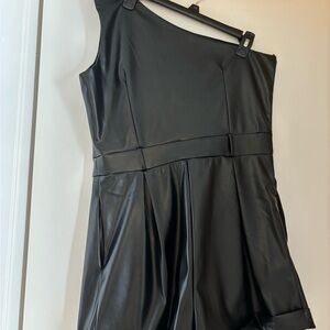 Juniors black pleather romper